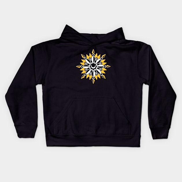 Abstract Moon Flower Print (Yellow) Kids Hoodie by Axiomfox